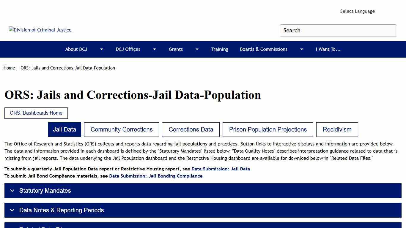 ORS: Jails and Corrections-Jail Data-Population | Division of Criminal Justice